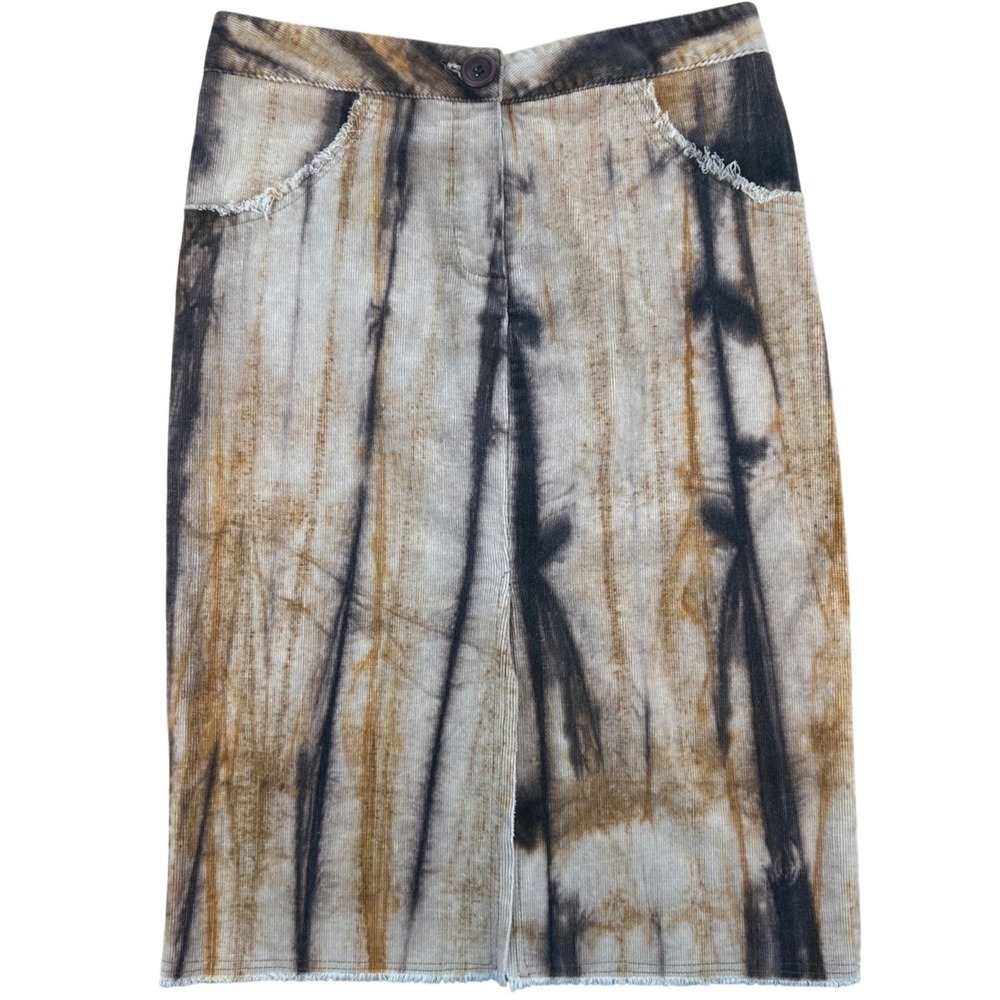 Akira Corduroy‎ Pencil Skirt Womens Size S Brown Tie Dye Distressed Grunge Boho